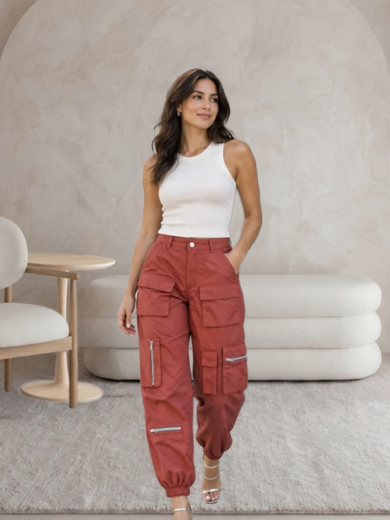 Rachel Paige Pants - Y2K Rachel Paige Gorcore Utility Cargo Jogger Parachute Pant In Rust